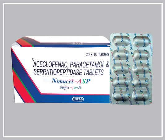 NIMUCET ASP 10 TAB (COMBO) ( Aceclofenac Ip 100 mg Paracetamol Ip 325 mg Serratiopeptidatse Ip 15 mg ) by Intas