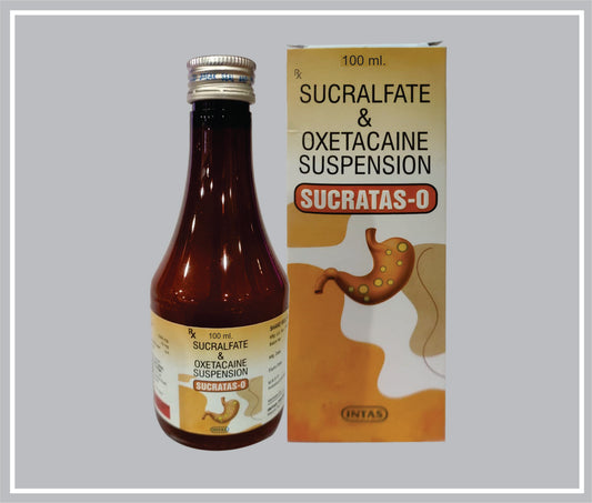 SUCRATAS- O SUS 100ML (NF) (Sucralfate 1000mg + Oxetacaine 20mg /5ml ) by Intas