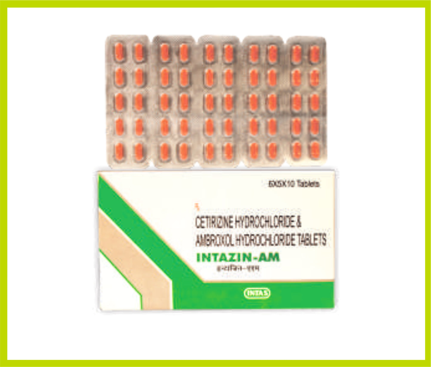 Intazin-Am 10 Tab Cetirizine Hydrochloride 5 mg + Ambroxol Hydrochloride 60 mg by Intas
