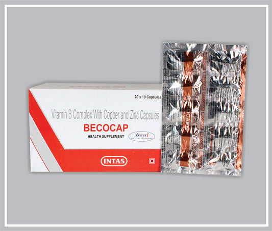 BECOCAP 10 CAP (Vitamin B Complex + Copper 25 mcg + Zinc 600 mcg) by Intas