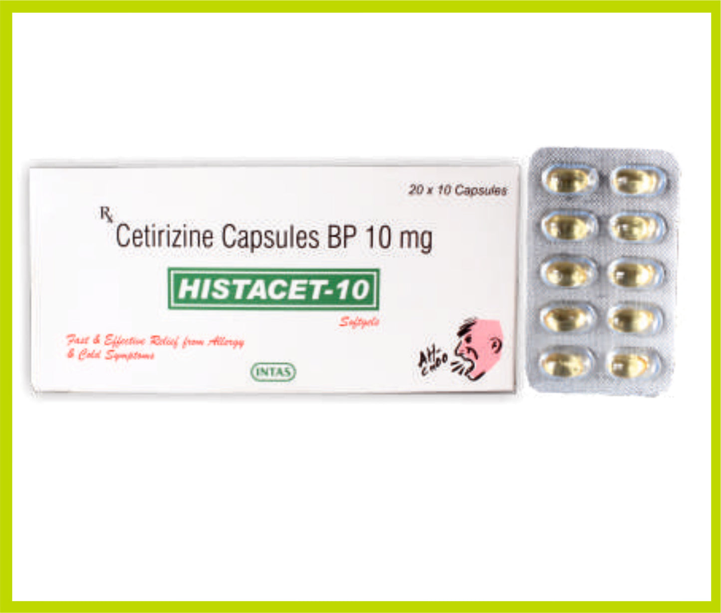 Histacet 10 Cap Cetirizine Hydrochloride 10 mg by Intas