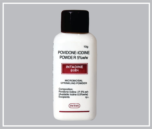 INTADINE POWDER 10 GM (Povidone Iodine 5% w/w) by Intas