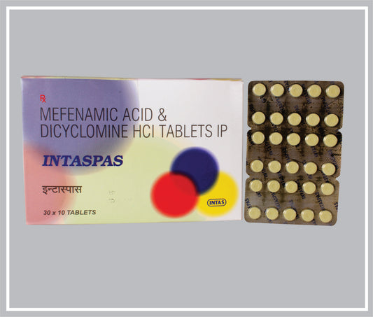 INTASPAS 10 TAB (Mefenamic Acid 250 mg + Dicyclomine 10 mg) by Intas