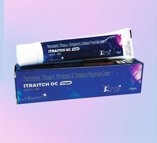 Itraitch -Oc Cream 1X15GM Clobetasol 0.05 % + Itraconazole 1 % + Ofloxacin 0.75 % + Ornidazole 2 %   by Akumentis