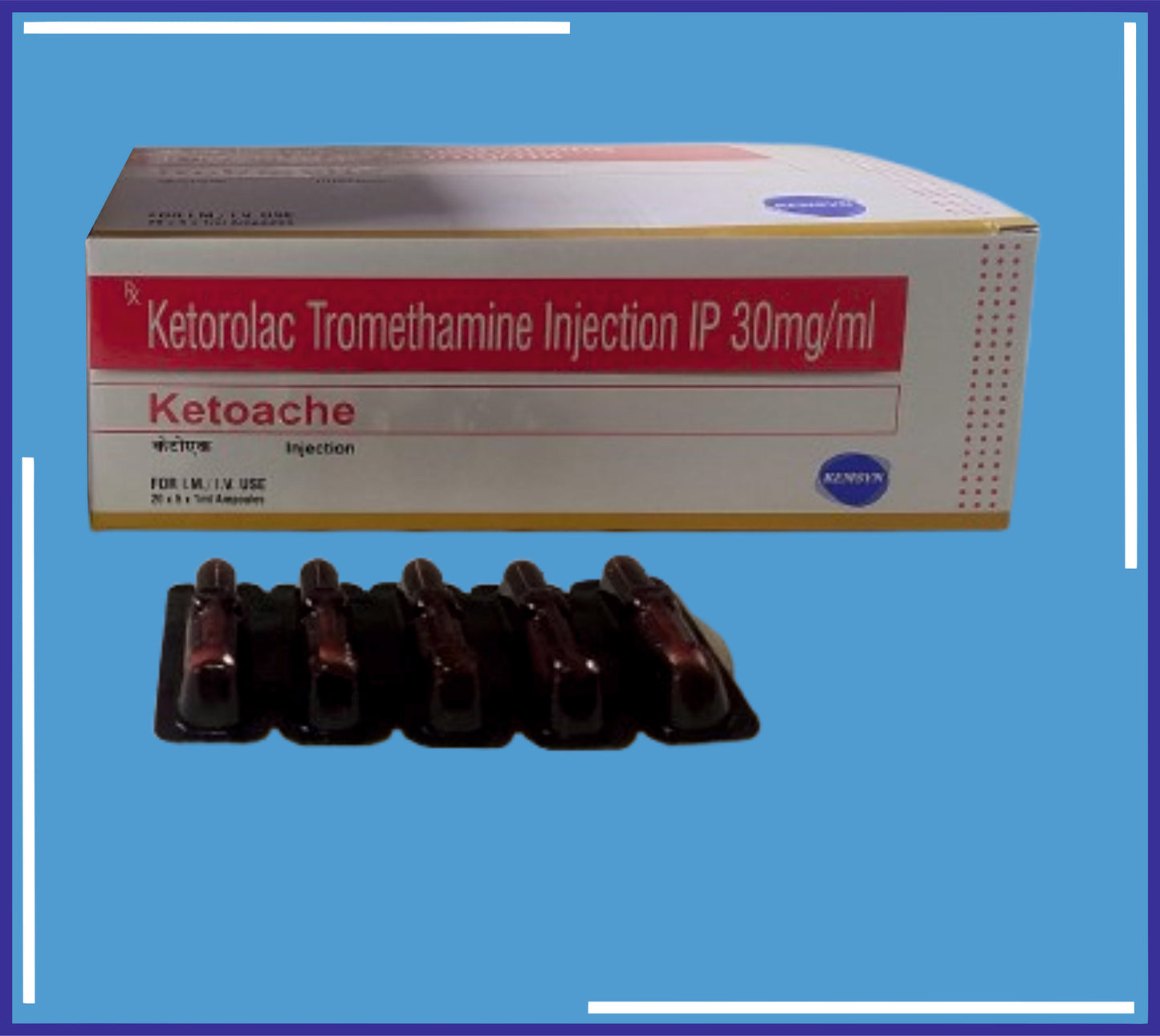 Ketoache Injection ( Ketorolac Tromethamine 30Mg, Alcohol (95%) Ip Eq. To Absolute Alcohol 11.5 V/V Sodium Chloride Ip 4.35Mg Water For Injection Ip Q.S To 1Ml ) pack 20x5x1ml by Kemsyn