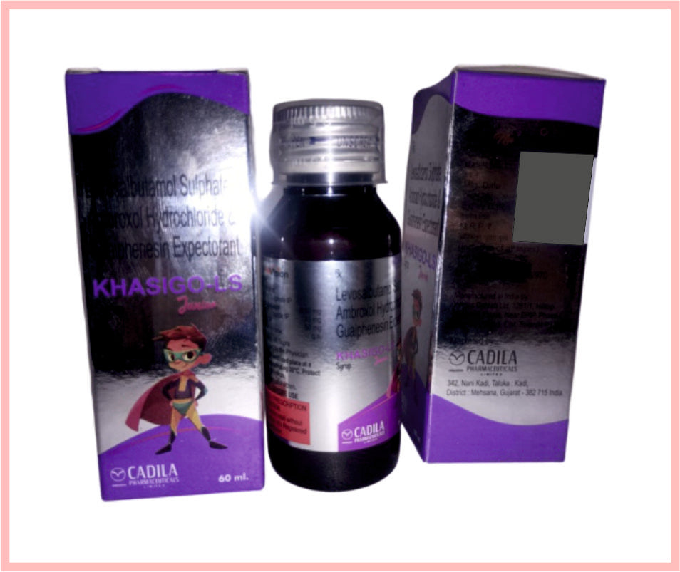 Khasigo Ls Junior 60 Ml 60 Ml ( Ambroxol 15 Mg, Guaiphenesin 50 Mg & Levosalbutamol 0.5Mg/5 Ml  ) By Cadila