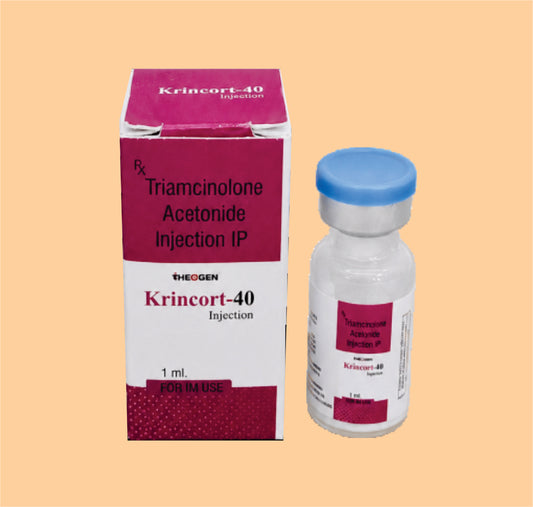 KRINCORT-40 Mg INJ (Vial without WFI) Each ml contains: Trimicilone Acetonide I.P.  40mg + Benzyl Alcohol I.P 0.9% w/w + water for injection IP by Theon