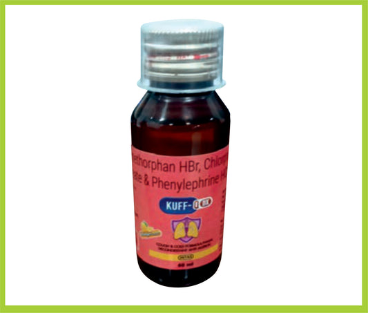 KUFF Q DX 60ML ( Dextromethorphan 15 mg + Phenyl Epherine 5 mg + CPM 2 mg ) by Intas