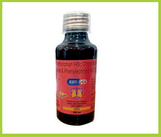 KUFF Q DX 100ML ( Dextromethorphan 15 mg + Phenyl Epherine 5 mg + CPM 2 mg ) by Intas