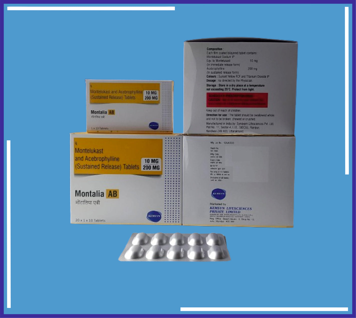 MONTALIA-AB TABLET (ALU-ALU) 20X1X10 (Montelukast 10Mg + Acebrophylline 200Mg)by Kemsyn