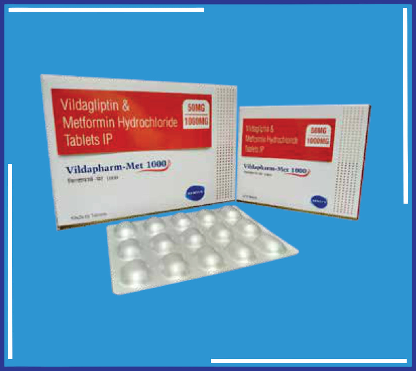 VILDAPHARM-MET 1000 TAB (ALU-ALU) 10X2X15 (Vildagliptin 50Mg + Metformin Hcl 1000Mg)by Kemsyn
