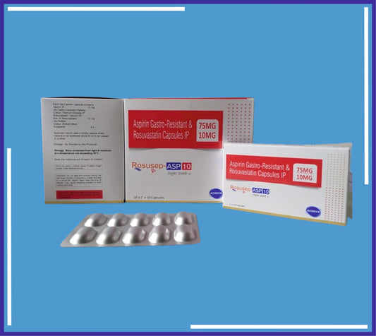 ROSUSEP-ASP 10 CAP (ALU-ALU) 10X2X10 (Rosuvastatin 10Mg + Aspirin Ip 75Mg)by Kemsyn
