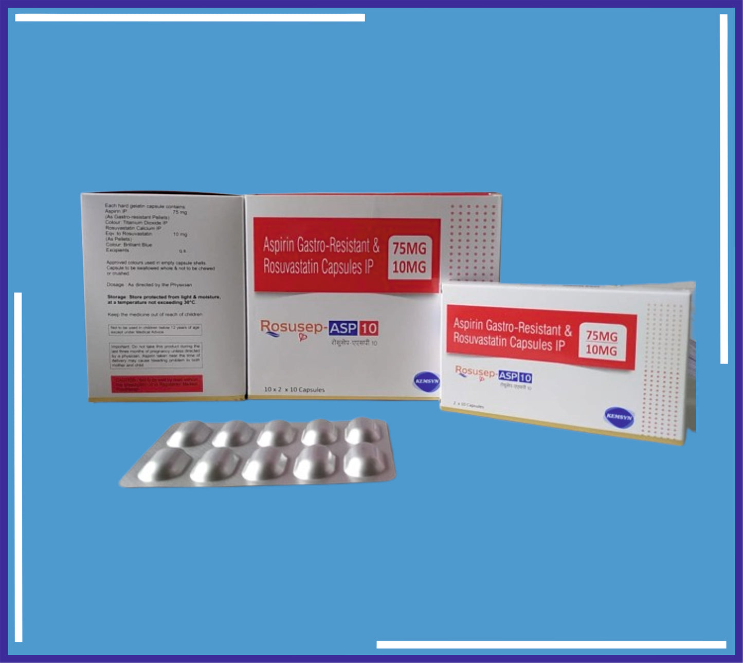 Rosusep-Asp 10 Cap (Alu-Alu) (10x2x10) Each Hard Gelatin Capsule Contains:Rosuvastatin Ip Eq.To Rosuvastatin 10Mg , Aspirin Ip 75Mg Excipients Q.S by Kemsyn