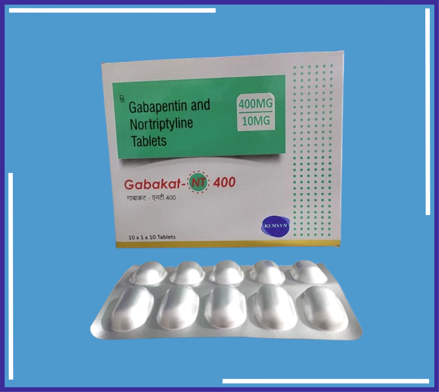 GABAKAT-NT 400 TABLET (ALU-ALU) 10X1X10 (Gabapentin Ip 400Mg + Nortriptyline Hydrochloride Ip 10Mg Tablet)by Kemsyn