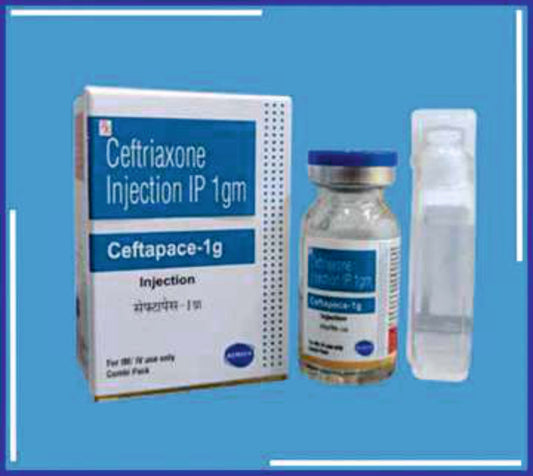 CEFTAPACE-1G 10MlVial (Ceftriaxone Sodium I.P 1000Mg, Sterile Water For Injection I.P. 10Ml)by Kemsyn
