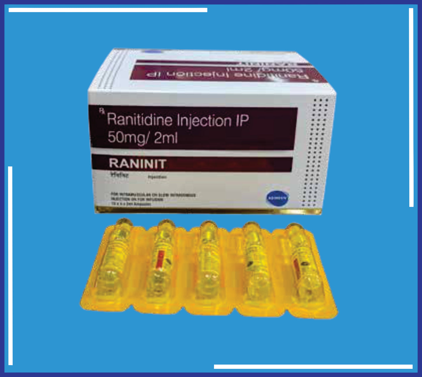 RANINIT INJ 10X5X2Ml(ShrinkOf
50) (Ranitidine Hcl Ip25Mg, Phenol Ip 0.5%W/V)by Kemsyn