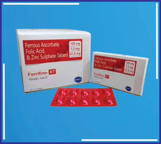 FERRIFINE XT TAB (ALU-ALU) 20X1X10 (Ferrous Iron 100Mg + Folic Acid Ip 1500Mcg + Zinc Sulphate Monohydrate Ip 61.8Mg (Eq.To Elemental Zinc 22.5Mg))by Kemsyn