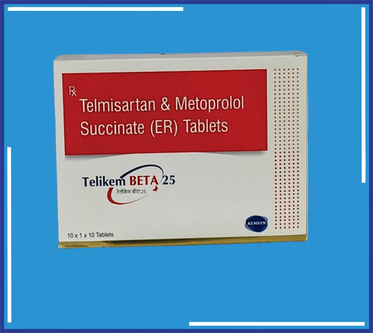 Telikem Beta 25 Tab (Aluminium) (10x2x15) Telmisartan Ip 40Mg + Metoprolol 25Mg  by Kemsyn