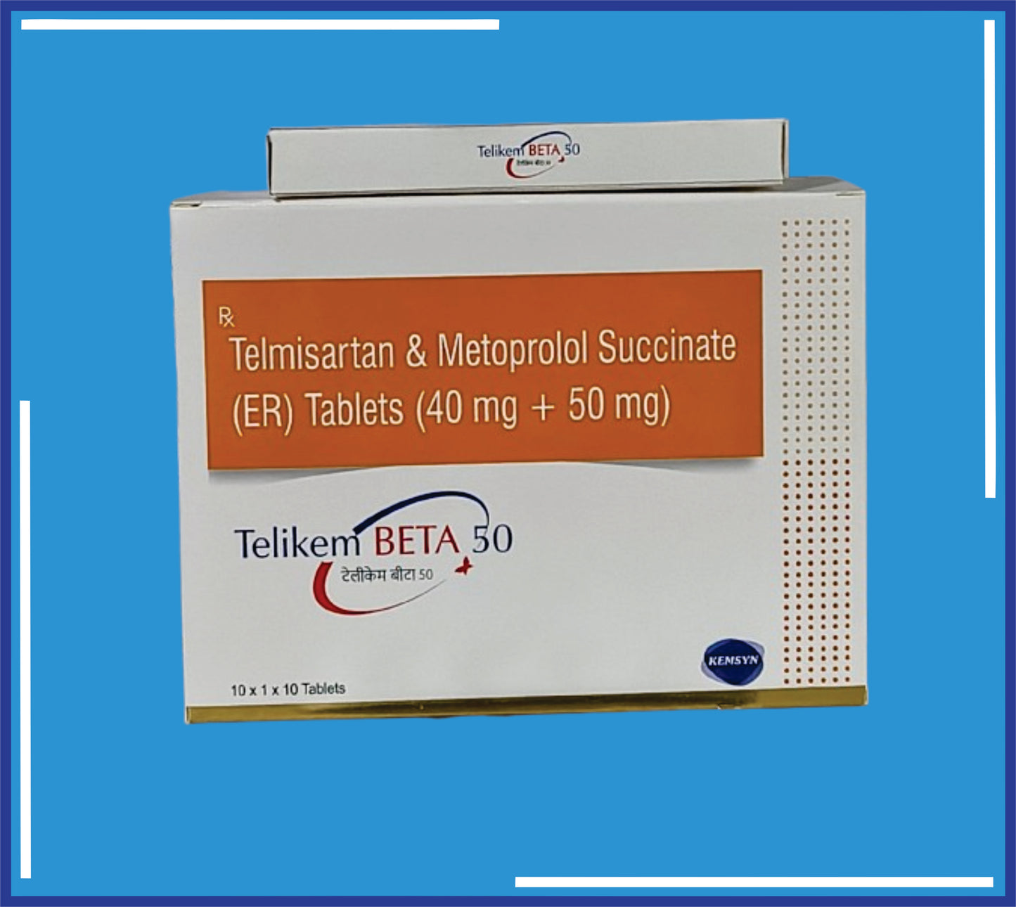 Telikem Beta 50 Tab (Alu-Alu) (20x1x10) Each Film Coated Tablet Contains: Telmisartan Ip 40Mg, Metoprolol Succinate Ip 47.50Mg Eq.To Metoprolol 50Mg ( As Sustained Release Form) Excipients Q.S by Kemsyn