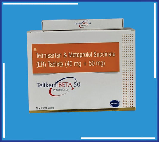 Telikem Beta 50 Tab (Alu-Alu) (20x1x10) Telmisartan Ip 40Mg + Metoprolol 47.50Mg  by Kemsyn