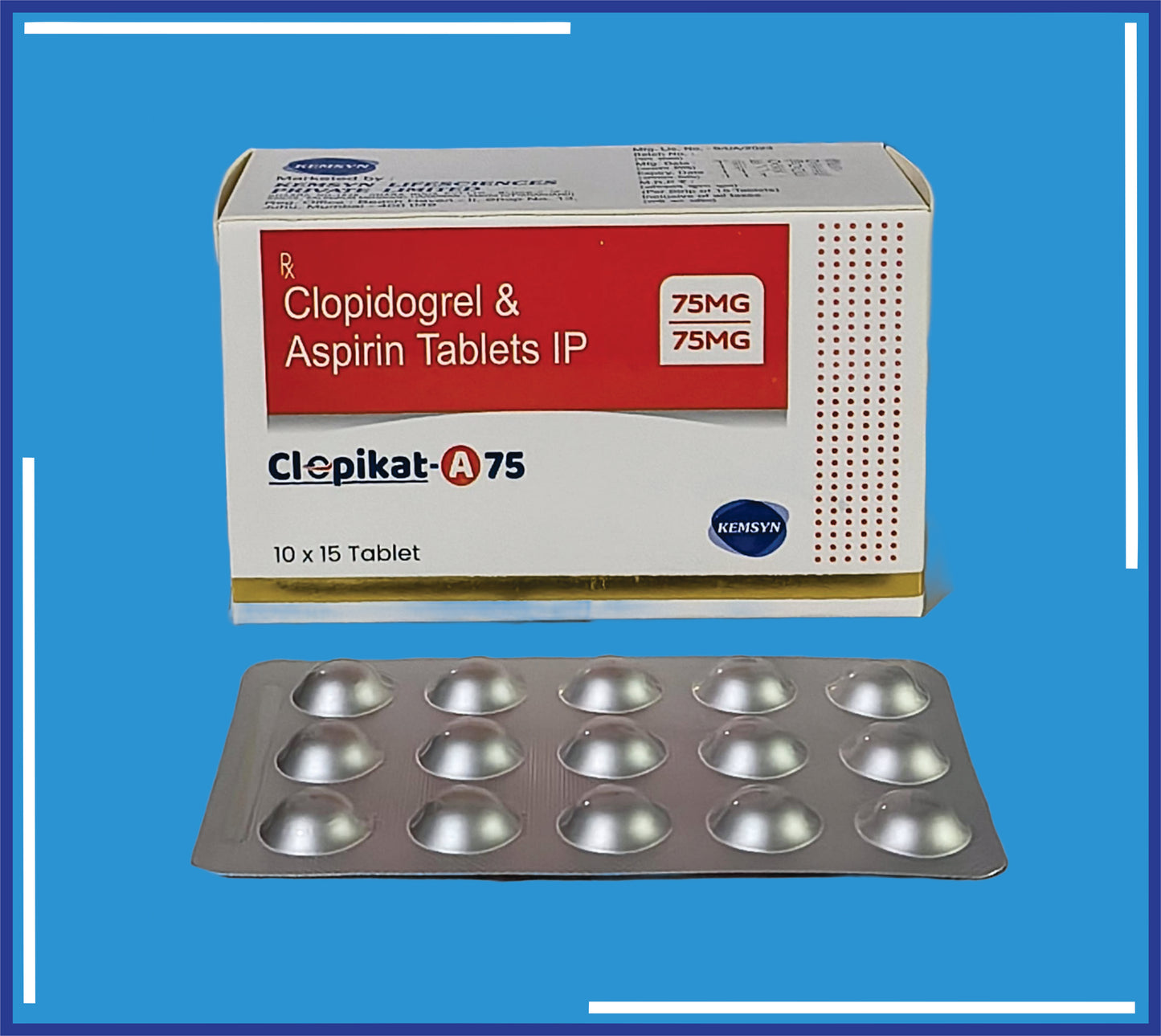 Clopikat-A 75 Tablet (Alu-Alu) (10x15) Each Film Coated Bilayered Tablet Contains: Aspirin 75Mg , Clopidogrel 75Mg by Kemsyn