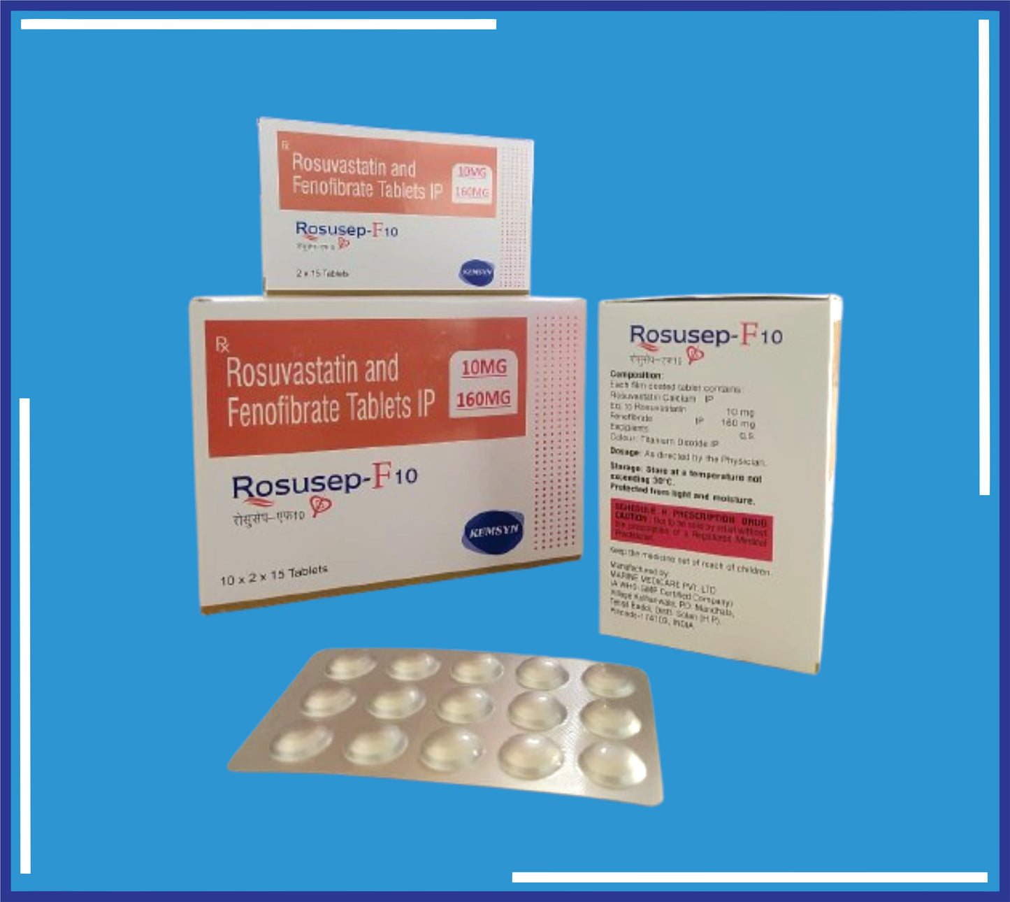 Rosusep F-10 Tablet (Alu-Alu) (10x2x15) Each Film Coated Tablet Contains :Rosuvastatin 10Mg ,Fenofibrate 160Mg by Kemsyn