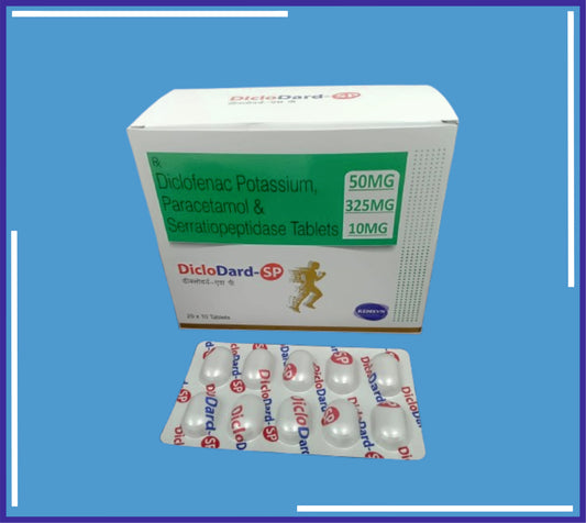 Diclodard-Sp Tablet (20x10) Diclofenac Potassium B.P. 50Mg+ Paracetamol I.P. 325 Mg+ Serratiopeptidase (1:20000) I.P. 10Mg  by Kemsyn