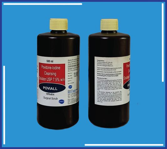 Poviall 7.5% Scrub  500Ml (500ML) Povidone Iodine 7.5%  by Kemsyn
