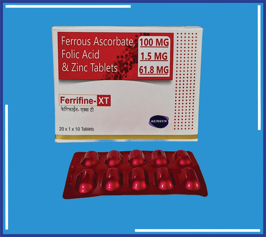 Ferrifine Xt Tablet (20x1x10) Ferrous Ascorbate 100 Mg + Folic Acid 1500 Mcg + Zinc Sulphate Monohydrate 61.8 Mg  by Kemsyn