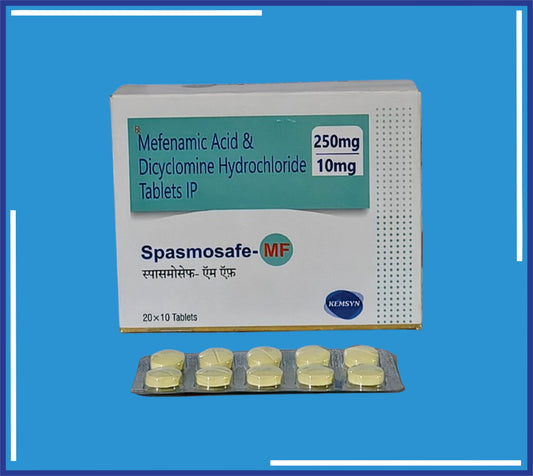 Spasmosafe-Mf Tablet (New Pack) (20x10) Mefenamic 250Mg + Dicyclomine Hcl 10Mg  by Kemsyn