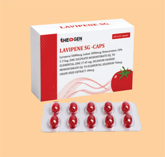 LAVIPENE SG -CAPS (10X1X10) Lycopene 5000mcg ,Lutein 2000mcg, Betacarotene 10% 5.17mg, ZINC SULPHATE  MONOHYDRATE EQ. TO ELEMENTAL ZINC 27.45 mg, SELENIUM DIOXIDE MONOHYDRATE EQ. TO ELEMENTAL SELENIUM 70mcg, GRAPE SEED EXTRACT 10mcg,  by Theon