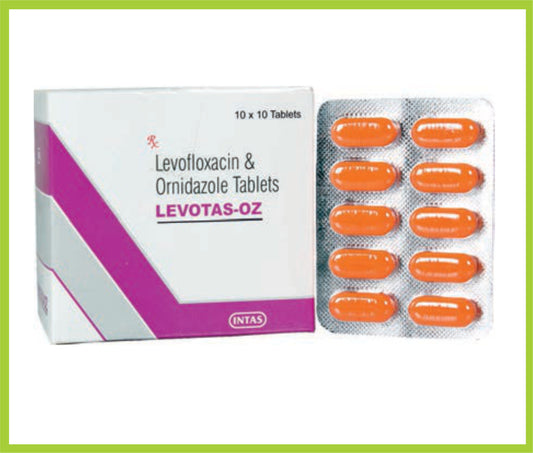 LEVOTAS OZ 10 TAB ( Each film coated tab contains  Levofloxacin 250 mg Ornidazole  500 mg ) by Intas
