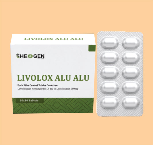 LIVOLOX ALU ALU (10X10) Each Film Coated Tablet Contains: Levofloxacin Hemihydrate I.P Eq. to Levofloxacin 500mg by Theon
