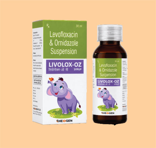 LIVOLOX-OZ SUSP (30 ML) Each 5ml Contains : Levofloxacin Hemihydrate I.P. eq. Levofloxacin 125 mg + Ornidazole I.P. 125 mg by Theon