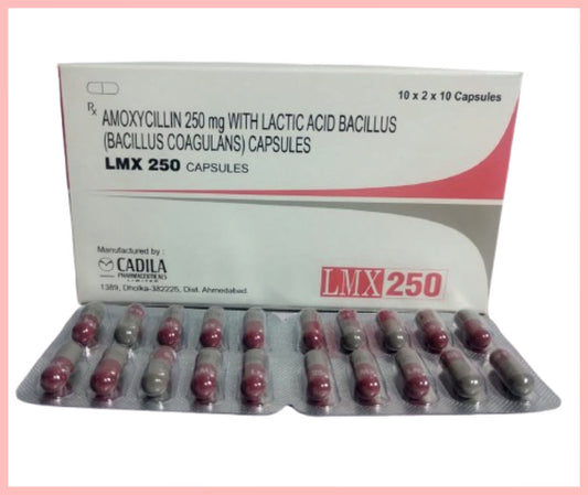LMX 250MG CAP [REV FORMULA] 20X10 C 10 C ( Amoxycillin 250mg with 1.7 billion lactic acid bacillus spores capsule ) by Cadila