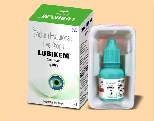 LUBIKEM EYE DROPS (10ML) ( Composition: Sodium Hyaluronate Bp 0.1% W/V, Preservative:Stabilized Oxychloro Complex 0.005% W/V, Sterile Aqueous ) Alkem1