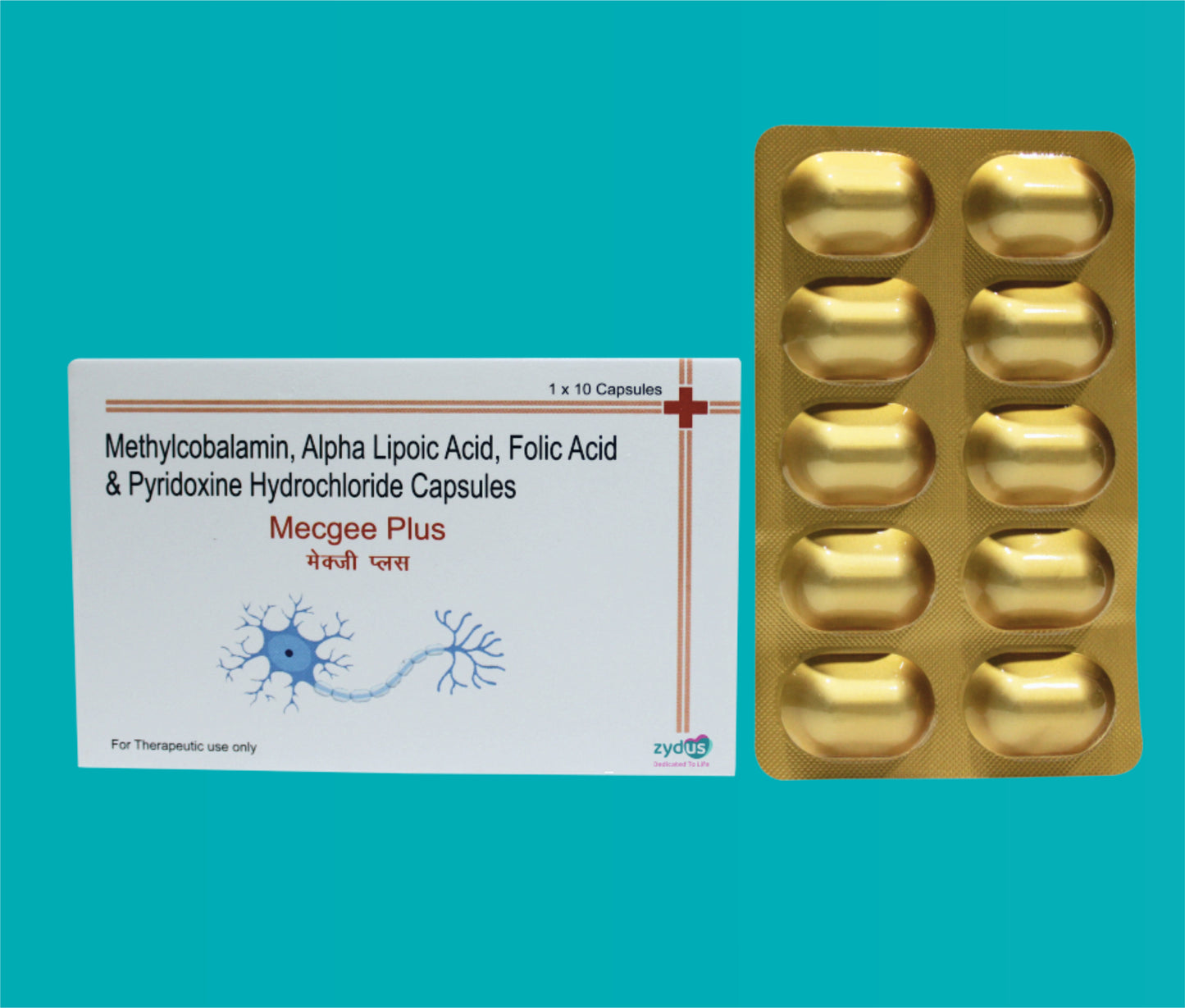 MECGEE PLUS CAPSULE 10x1x10 ( Methylcobalamin 1500 mcg Alphalipoic Acid 100 mg Folic acid 1.5 mg Pyridoxine Hydrochloride 3 mg ) by Zydus
