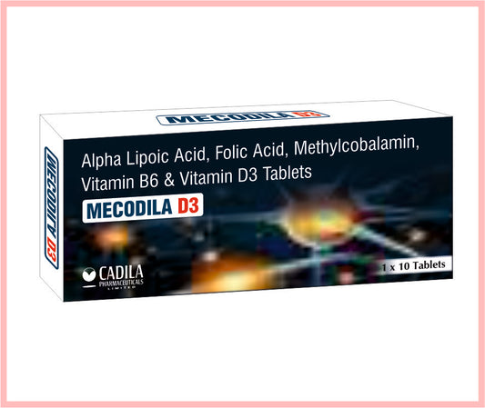 MECODILA D3 TAB 10X10 T 10 T ( Alpha Lipoic Acid, Folic Acid, Methylcobalamin, Vit B6 and Vit D3 Tab ) by Cadila