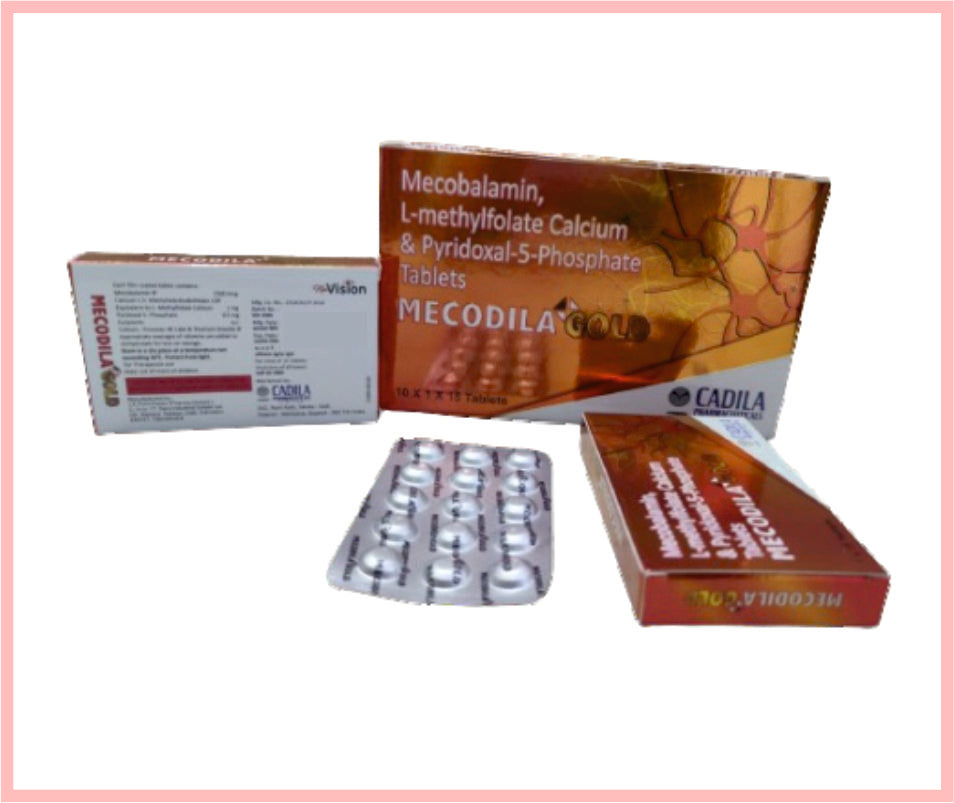 Mecodila Gold Tab 10X15 T 15 T ( Mecobalamin,L-Methylfolate Calcium & Pyridoxal 5 Phospate Tablet ) By Cadila