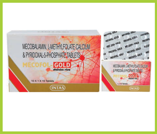 MECOFOL GOLD 15 TAB ( Methylcobalamin  1500 mcg; L-Methylfollate1mg+Pyridoxal-5 Phosphate ) by Intas