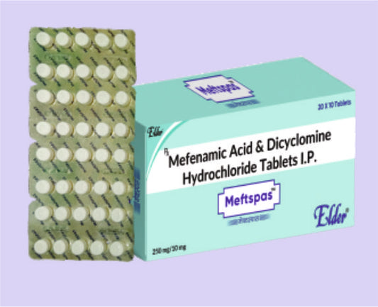 MEFTSPAS TABS (250/10MG) 10'S ( Mefenamic 250mg,Dicyclomine 10 mg ) by Elder