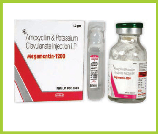 MEGAMENTIN-1200 INJ ( Amoxycillin 1gm + Clavulanic Acid 200mg with WFI  ) by Intas