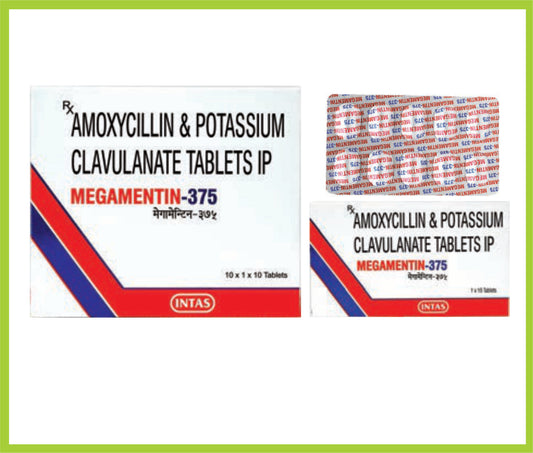 MEGAMENTIN-375 10 TAB ( Amoxycillin 250mg + Clavulanic Acid 125mg ) by Intas