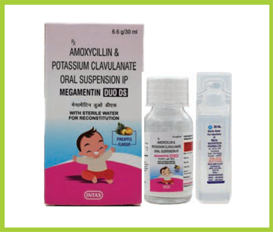 MEGAMENTIN DUO DS 30 ML ( Amoxycillin 400mg + Clavulanic Acid 57 mg ) by Intas