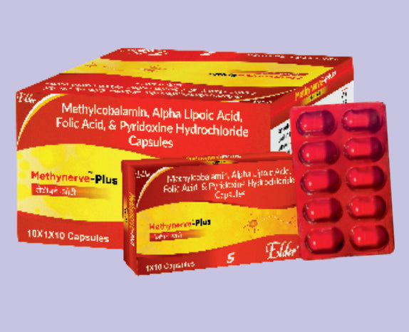 METHYNERVE PLUS CAPS 10'S ( Methycobalamin 1500mcg, Alphalopic Acid 100mg, Folic Acid 1.5mg, Pyridoxine Hcl 3 mg ) by Elder