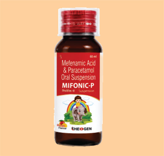 MIFONIC-P SUSP (60ML) Each 5ml Contains: Mefenamic Acid I.P. 50mg + Paracetamol I.P. 125mg  by Theon