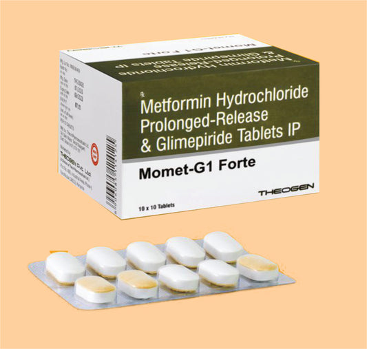 MOMET G1 FORTE (10x10 ) Each Uncoated Bilayered Tablet Contains: Glimepiride IP 1mg +  Metformin Hydrochloride IP 1000mg SR by Theon