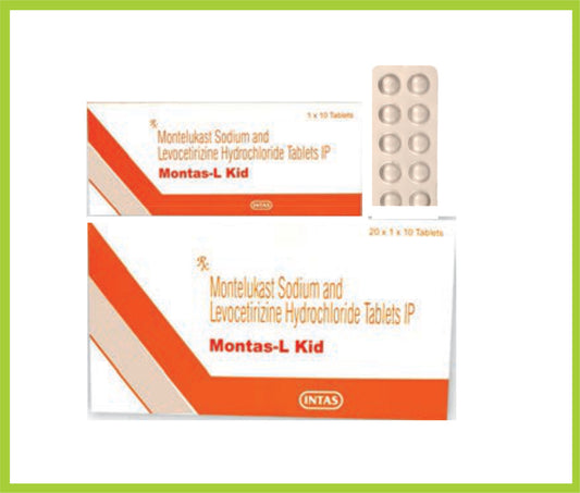 MONTAS-L KID 10 TAB ( Montelukast 4 mg + Levocetirizine HCL IP 2.5 mg ) by Intas