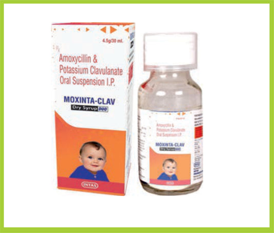 MOXINTA CLAV DUO 30 ML ( Each 5ml of reconstituted suspension contains Amoxycillin 200mg + Clavulanic Acid 28.5mg ) by Intas