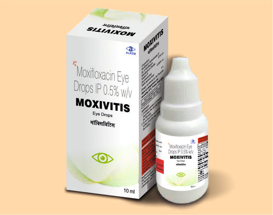 MOXIVITIS EYE DROPS (10ML) ( Moxifloxacin 0.5% W/V, Preservative: Benzalkonium Chloride ) Alkem1